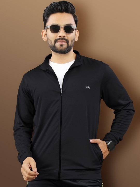 VeBNoR Men Solid Mock Collar Rapid Dry Bomber Jacket - Image 2