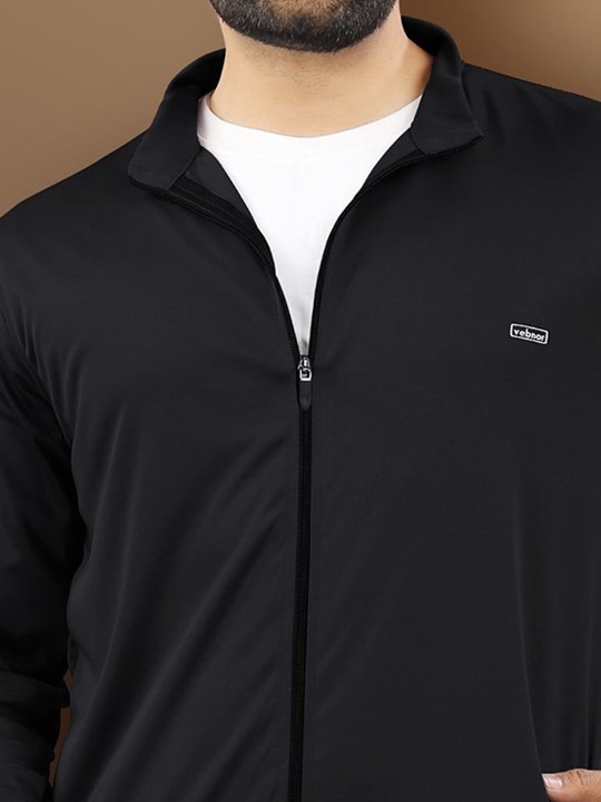 VeBNoR Men Solid Mock Collar Rapid Dry Bomber Jacket - Image 3