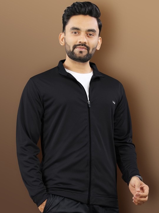 VeBNoR Men Solid Mock Collar Rapid Dry Bomber Jacket - Image 4