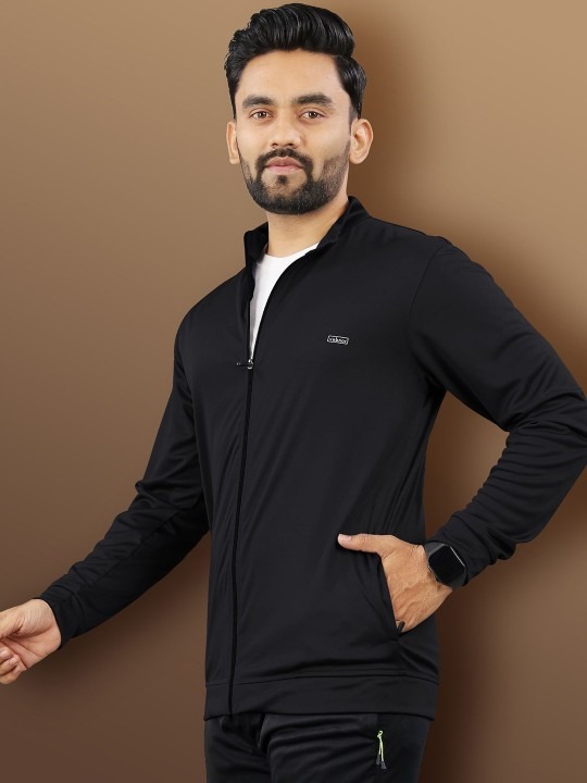 VeBNoR Men Solid Mock Collar Rapid Dry Bomber Jacket - Image 5